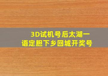 3D试机号后太湖一语定胆下乡回城开奖号