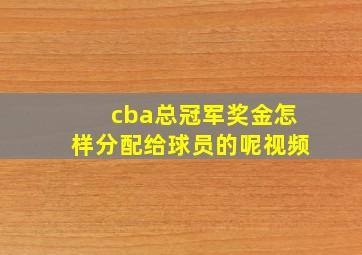 cba总冠军奖金怎样分配给球员的呢视频