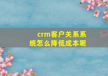 crm客户关系系统怎么降低成本呢