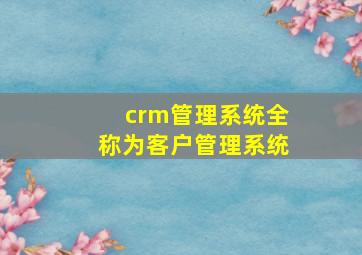 crm管理系统全称为客户管理系统