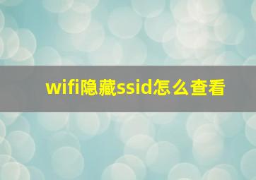 wifi隐藏ssid怎么查看