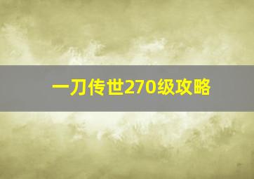 一刀传世270级攻略