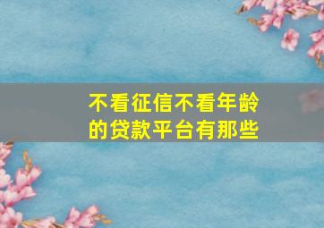 不看征信不看年龄的贷款平台有那些