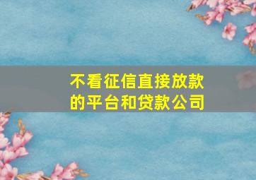 不看征信直接放款的平台和贷款公司