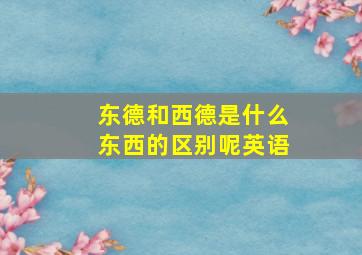 东德和西德是什么东西的区别呢英语