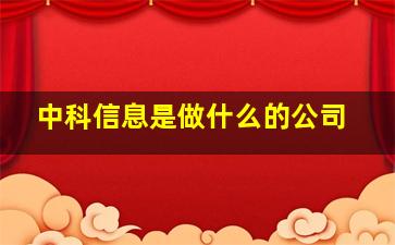 中科信息是做什么的公司