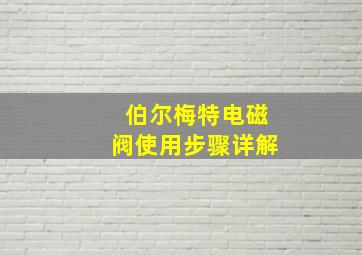 伯尔梅特电磁阀使用步骤详解