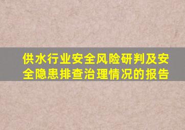 供水行业安全风险研判及安全隐患排查治理情况的报告