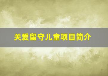 关爱留守儿童项目简介