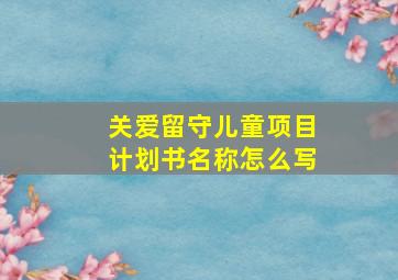 关爱留守儿童项目计划书名称怎么写