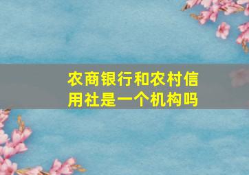 农商银行和农村信用社是一个机构吗