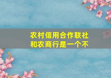 农村信用合作联社和农商行是一个不