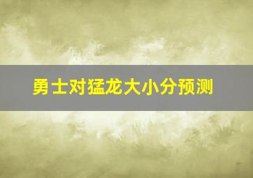 勇士对猛龙大小分预测