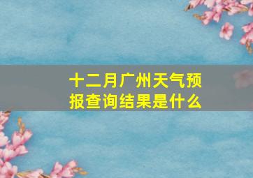 十二月广州天气预报查询结果是什么