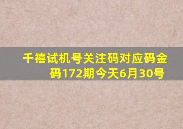 千禧试机号关注码对应码金码172期今天6月30号