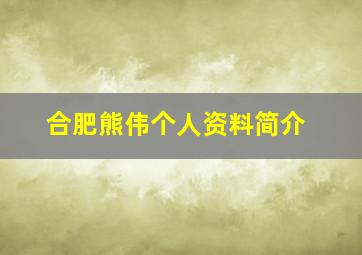 合肥熊伟个人资料简介