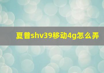 夏普shv39移动4g怎么弄