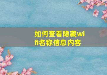 如何查看隐藏wifi名称信息内容