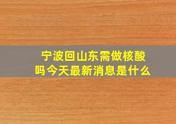 宁波回山东需做核酸吗今天最新消息是什么