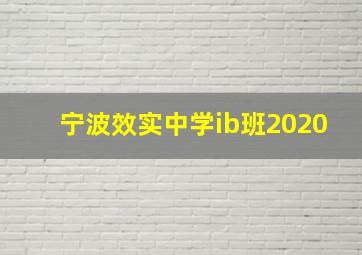 宁波效实中学ib班2020