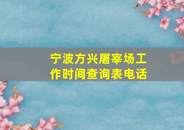 宁波方兴屠宰场工作时间查询表电话