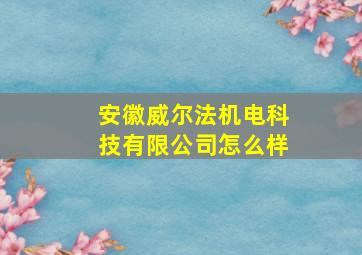 安徽威尔法机电科技有限公司怎么样