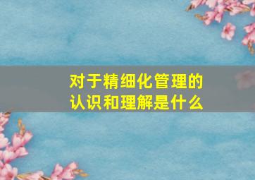 对于精细化管理的认识和理解是什么