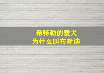 希特勒的爱犬为什么叫布隆迪