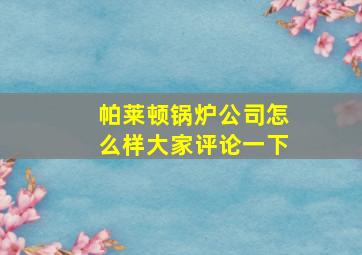 帕莱顿锅炉公司怎么样大家评论一下