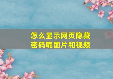 怎么显示网页隐藏密码呢图片和视频