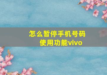 怎么暂停手机号码使用功能vivo