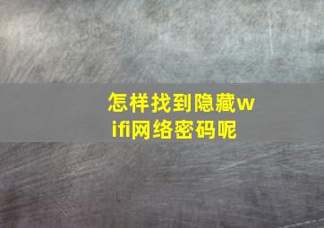 怎样找到隐藏wifi网络密码呢