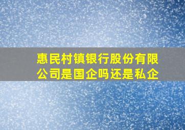 惠民村镇银行股份有限公司是国企吗还是私企