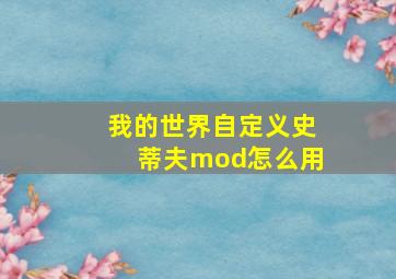 我的世界自定义史蒂夫mod怎么用