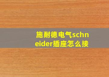 施耐德电气schneider插座怎么接