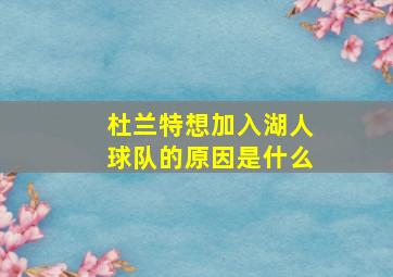 杜兰特想加入湖人球队的原因是什么