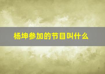 杨坤参加的节目叫什么