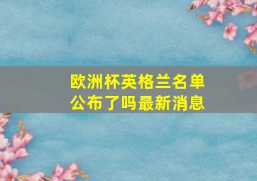 欧洲杯英格兰名单公布了吗最新消息