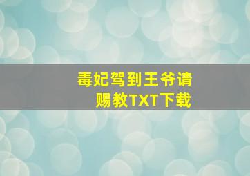 毒妃驾到王爷请赐教TXT下载