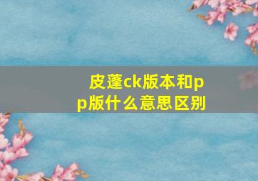 皮蓬ck版本和pp版什么意思区别