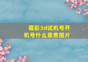 福彩3d试机号开机号什么意思图片