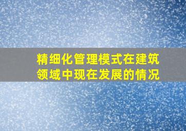 精细化管理模式在建筑领域中现在发展的情况