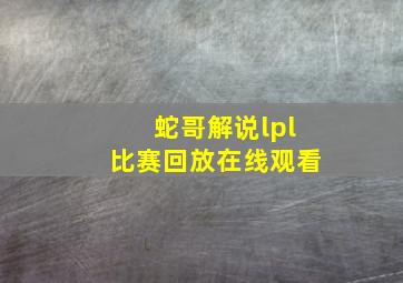 蛇哥解说lpl比赛回放在线观看