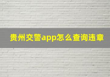 贵州交警app怎么查询违章