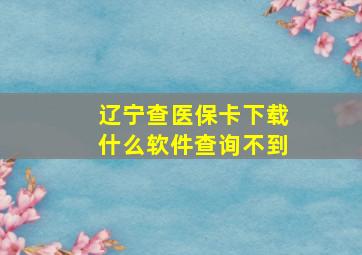 辽宁查医保卡下载什么软件查询不到