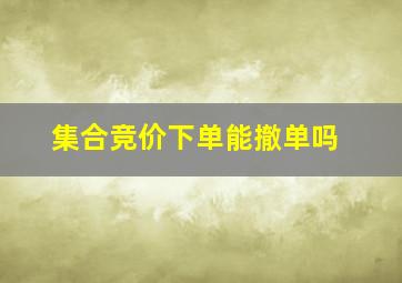 集合竞价下单能撤单吗