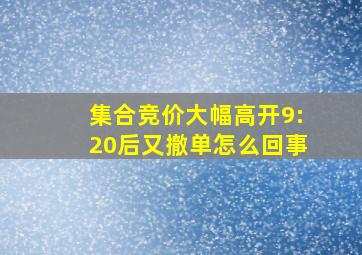 集合竞价大幅高开9:20后又撤单怎么回事