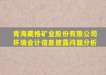 青海藏格矿业股份有限公司环境会计信息披露问题分析